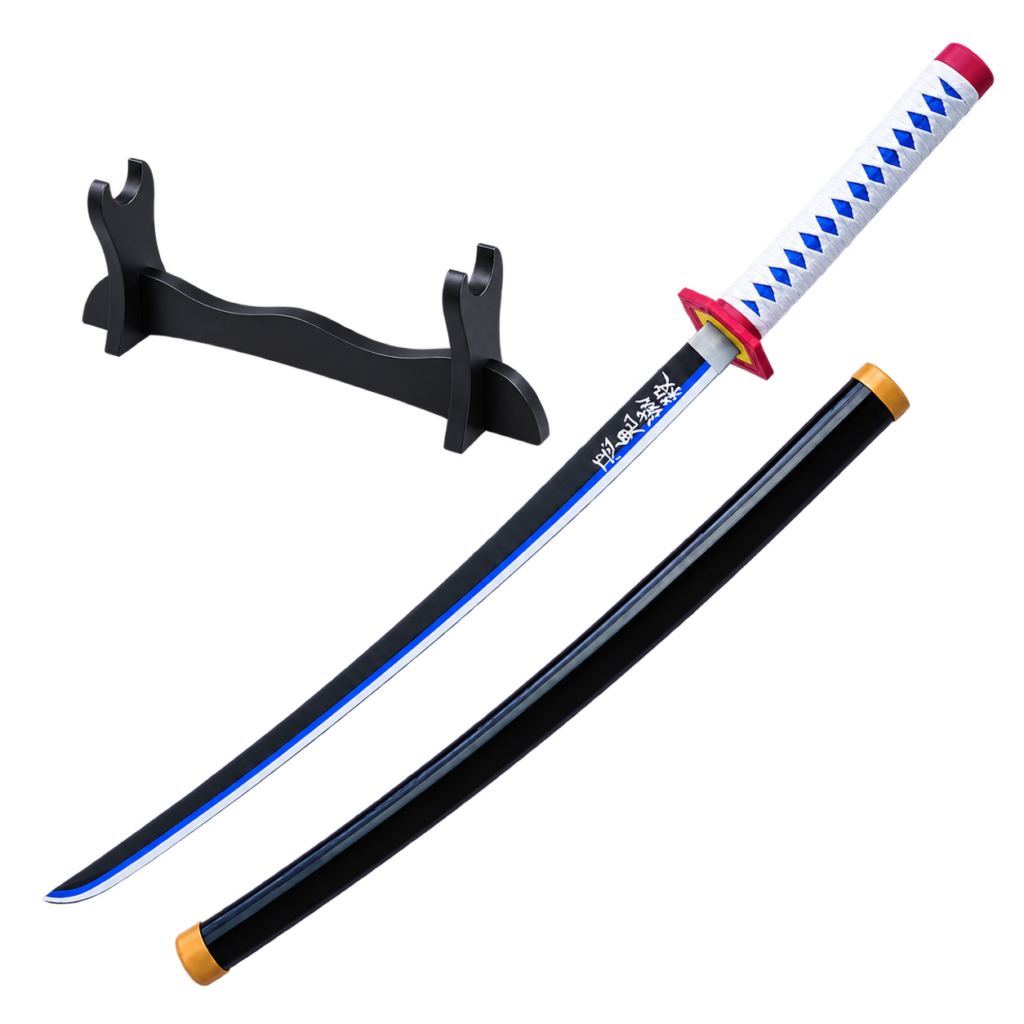Demon Slayer: Giyu Tomioka — Water Hashira Katana · 104 cm · 1-Layer Stand