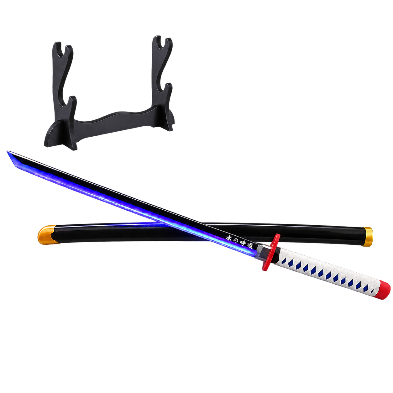 Demon Slayer: Giyu Tomioka — Water Hashira LED Katana · 104 cm · 2-Layer Stand