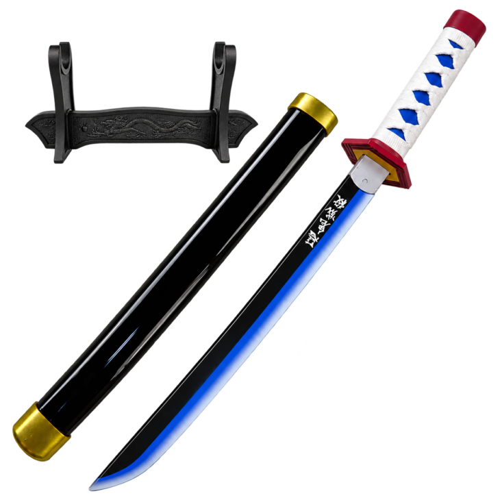 Demon Slayer: Giyu Tomioka — Water Hashira Katana · 42 cm · Dragon Stand