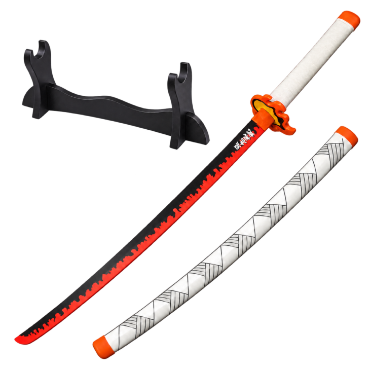 Demon Slayer: Kyojuro Rengoku — Flame Hashira Katana · 104 cm · 1-Layer Stand