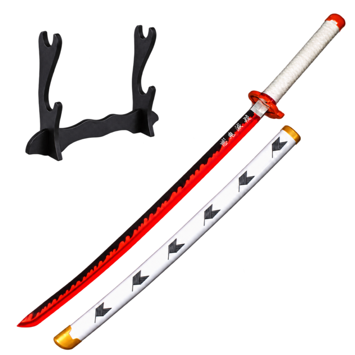 Demon Slayer: Kyojuro Rengoku — Flame Hashira LED Katana · 104 cm · 2-Layer Stand