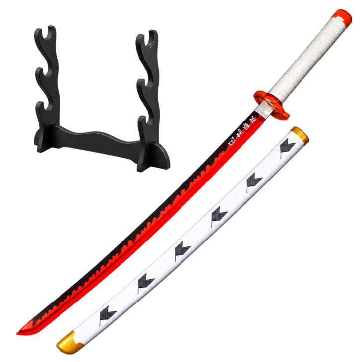 Demon Slayer: Kyojuro Rengoku — Flame Hashira LED Katana · 104 cm · 3-Layer Stand