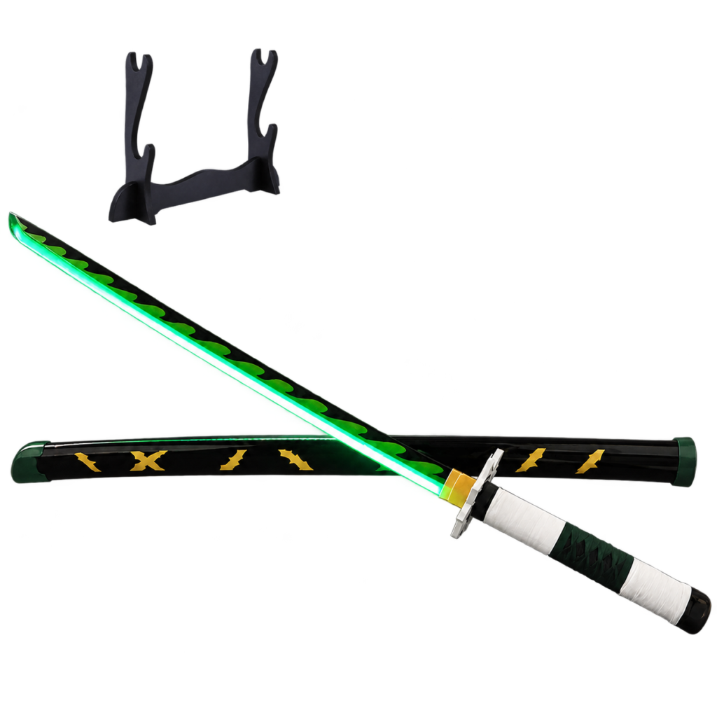 Demon Slayer: Sanemi Shinazugawa — Wind Hashira LED Katana · 104 cm · 2-Layer Stand