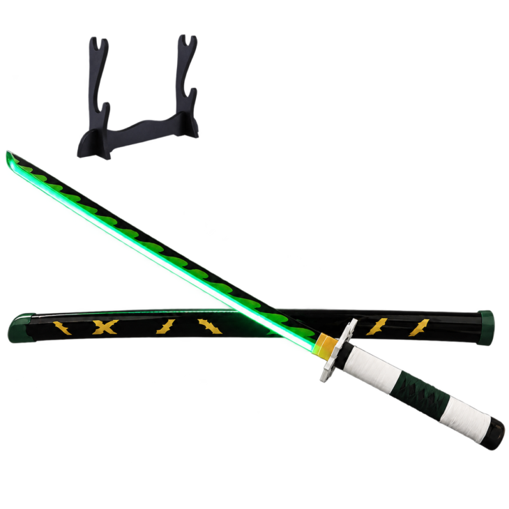 Demon Slayer: Sanemi Shinazugawa — Wind Hashira LED Katana · 104 cm · 2-Layer Stand