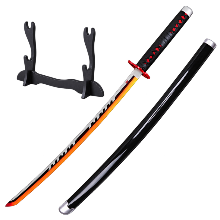 Demon Slayer: Tanjiro Kamado — Fire God LED Katana · 104 cm · 2-Layer Stand