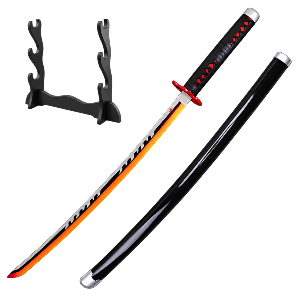 Demon Slayer: Tanjiro Kamado — Fire God LED Katana · 104 cm · 3-Layer Stand