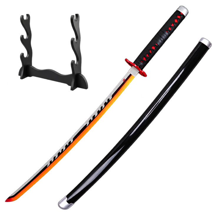 Demon Slayer: Tanjiro Kamado — Fire God LED Katana · 104 cm · 3-Layer Stand