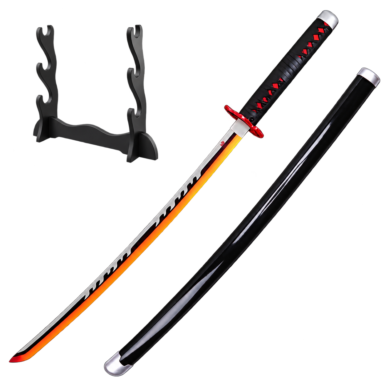 Demon Slayer: Tanjiro Kamado — Fire God LED Katana · 104 cm · 3-Layer Stand