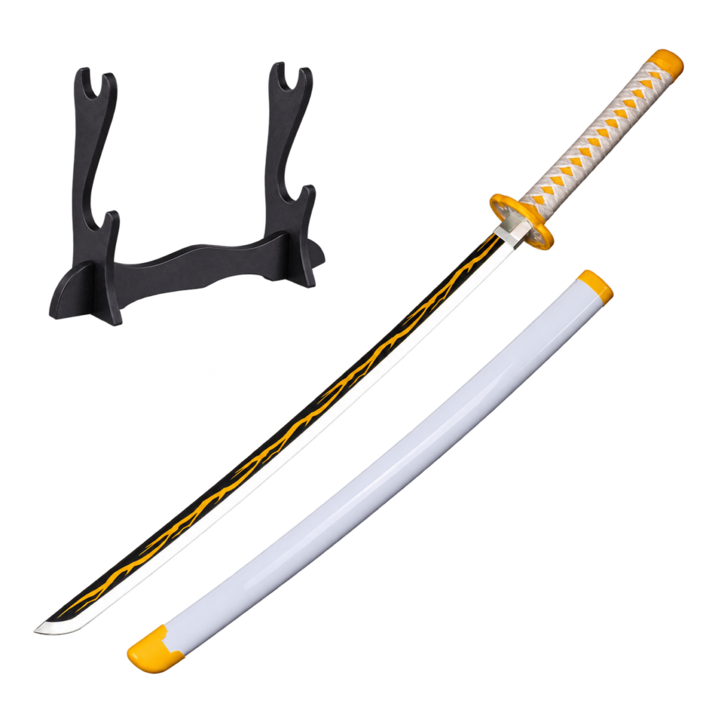 Demon Slayer: Zenitsu Agatsuma — Thunder Breathing LED Katana · 104 cm · 2-Layer Stand