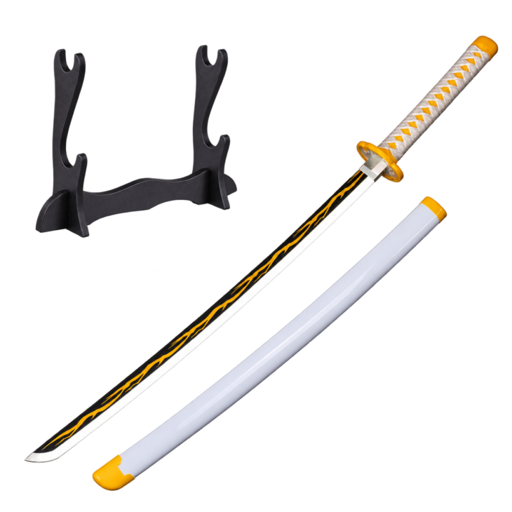 Demon Slayer: Zenitsu Agatsuma — Thunder Breathing LED Katana · 104 cm · 2-Layer Stand