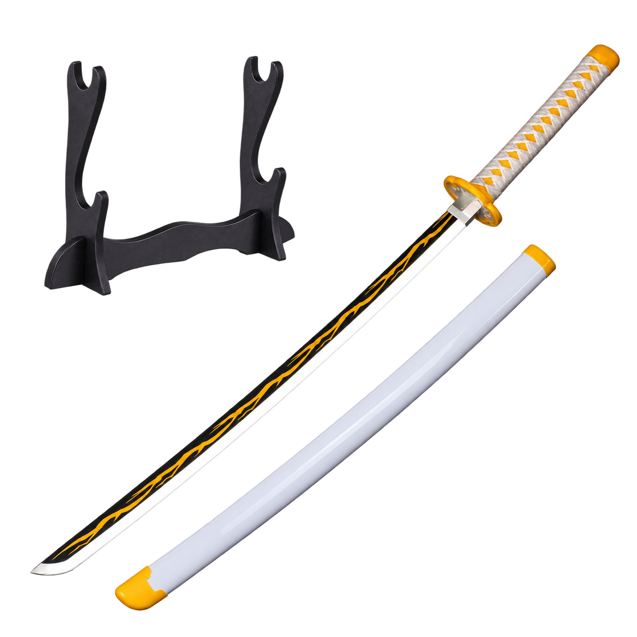 Demon Slayer: Zenitsu Agatsuma — Thunder Breathing LED Katana · 104 cm · 2-Layer Stand