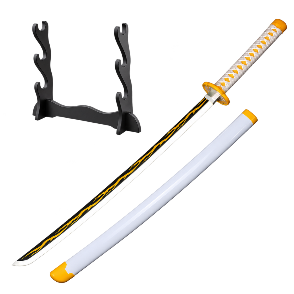 Demon Slayer: Zenitsu Agatsuma — Thunder Breathing LED Katana · 104 cm · 3-Layer Stand