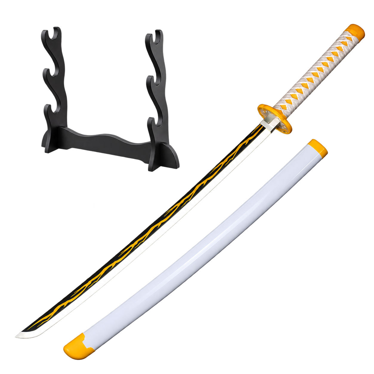 Demon Slayer: Zenitsu Agatsuma — Thunder Breathing LED Katana · 104 cm · 3-Layer Stand