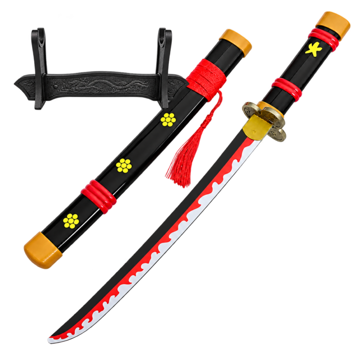 One Piece: Roronoa Zoro — Enma Black Katana · 45 cm · Dragon Stand