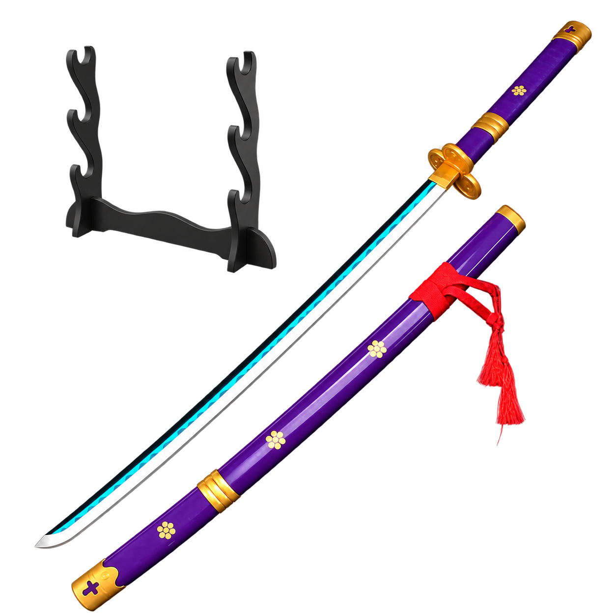 One Piece: Roronoa Zoro — Enma Purple LED Katana · 104 cm · 3-Layer Stand