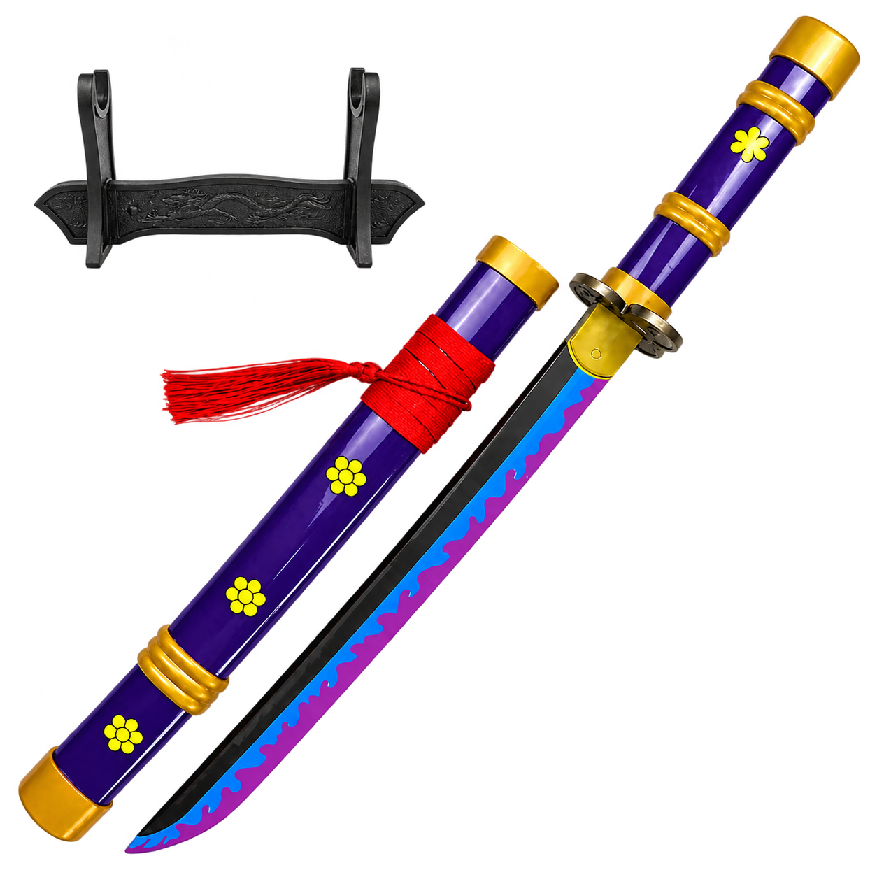 One Piece: Roronoa Zoro — Enma Purple Katana · 42 cm · Dragon Stand