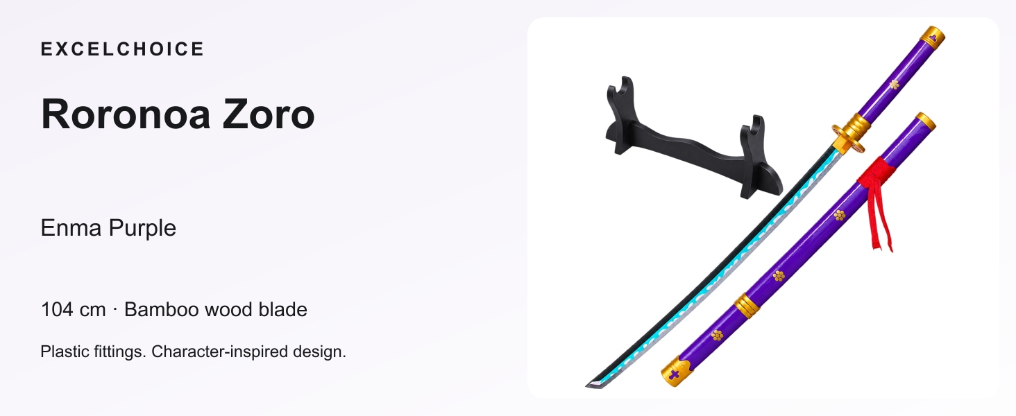 EXCELCHOICE Roronoa Zoro 104 cm katana, bamboo wood blade, single-layer stand