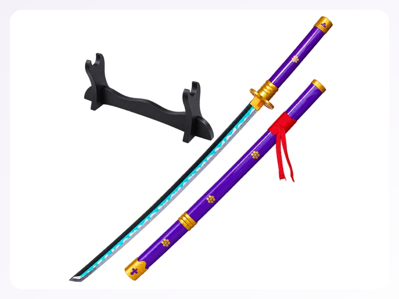 EXCELCHOICE Roronoa Zoro 104 cm katana, bamboo wood blade, single-layer stand · exact package