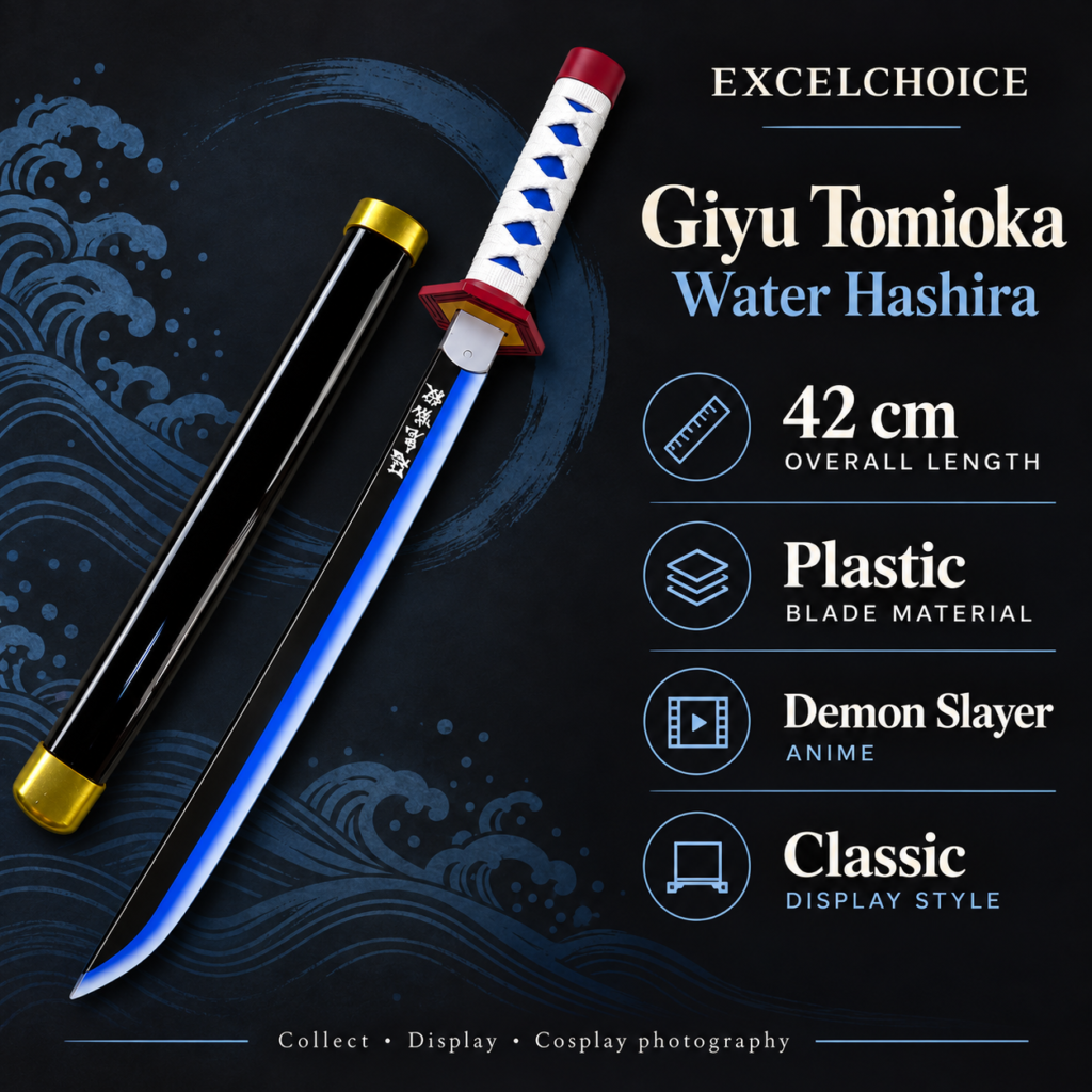 Demon Slayer: Giyu Tomioka — Water Hashira Katana · 42 cm · Dragon Stand specifications, included stand or care guidance