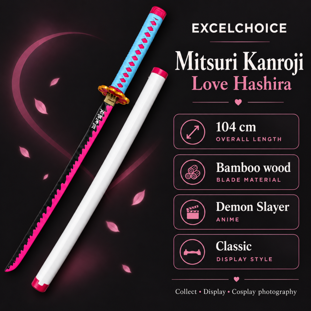 Demon Slayer: Mitsuri Kanroji — Love Hashira Katana · 104 cm · 2-Layer Stand specifications, included stand or care guidance
