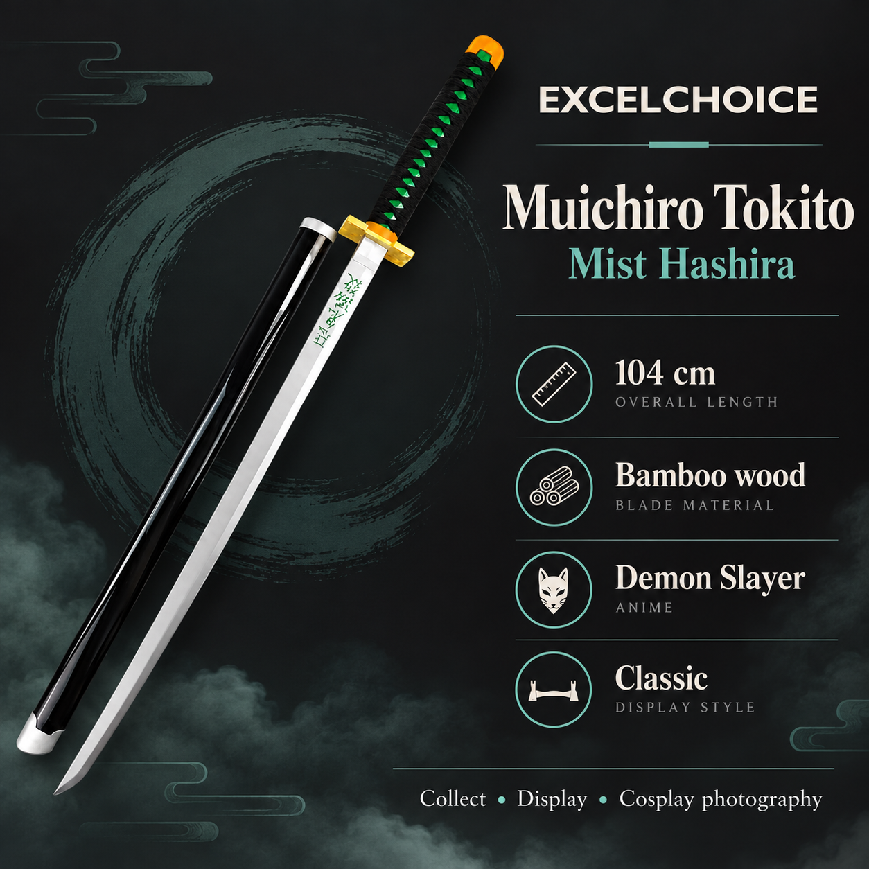 Muichiro Tokito Mist Hashira 104 cm — Bamboo wood blade specifications