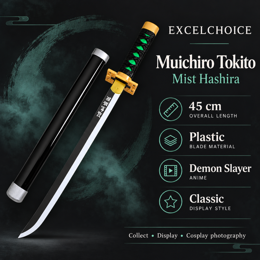Demon Slayer: Muichiro Tokito — Mist Hashira Katana · 45 cm · Dragon Stand specifications, included stand or care guidance