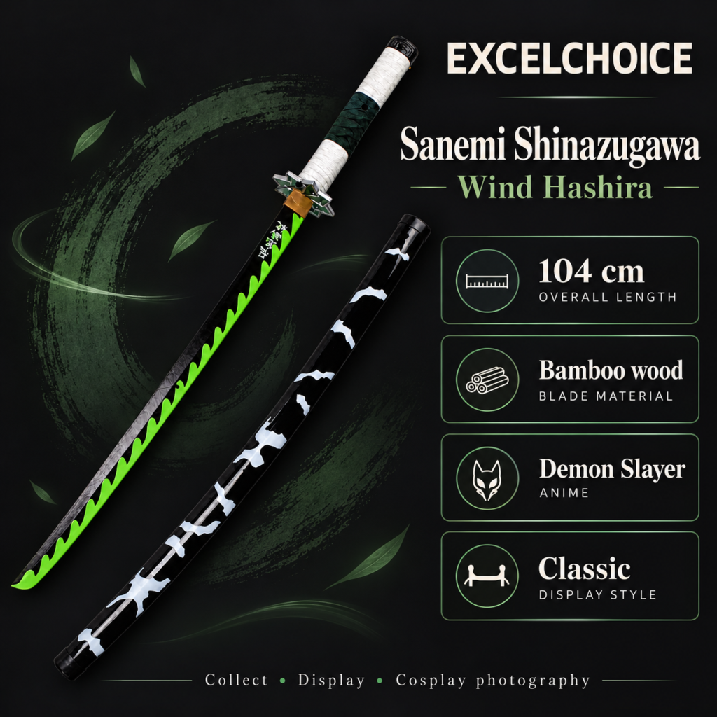 Demon Slayer: Sanemi Shinazugawa — Wind Hashira Katana · 104 cm · 1-Layer Stand specifications, included stand or care guidance