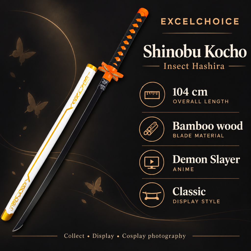 Demon Slayer: Shinobu Kocho — Insect Hashira Katana · 104 cm · 2-Layer Stand specifications, included stand or care guidance