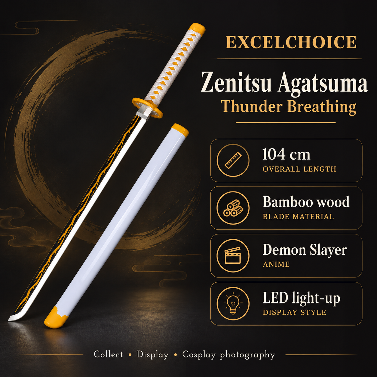 Zenitsu Agatsuma Thunder Breathing 104 cm — Bamboo wood blade specifications