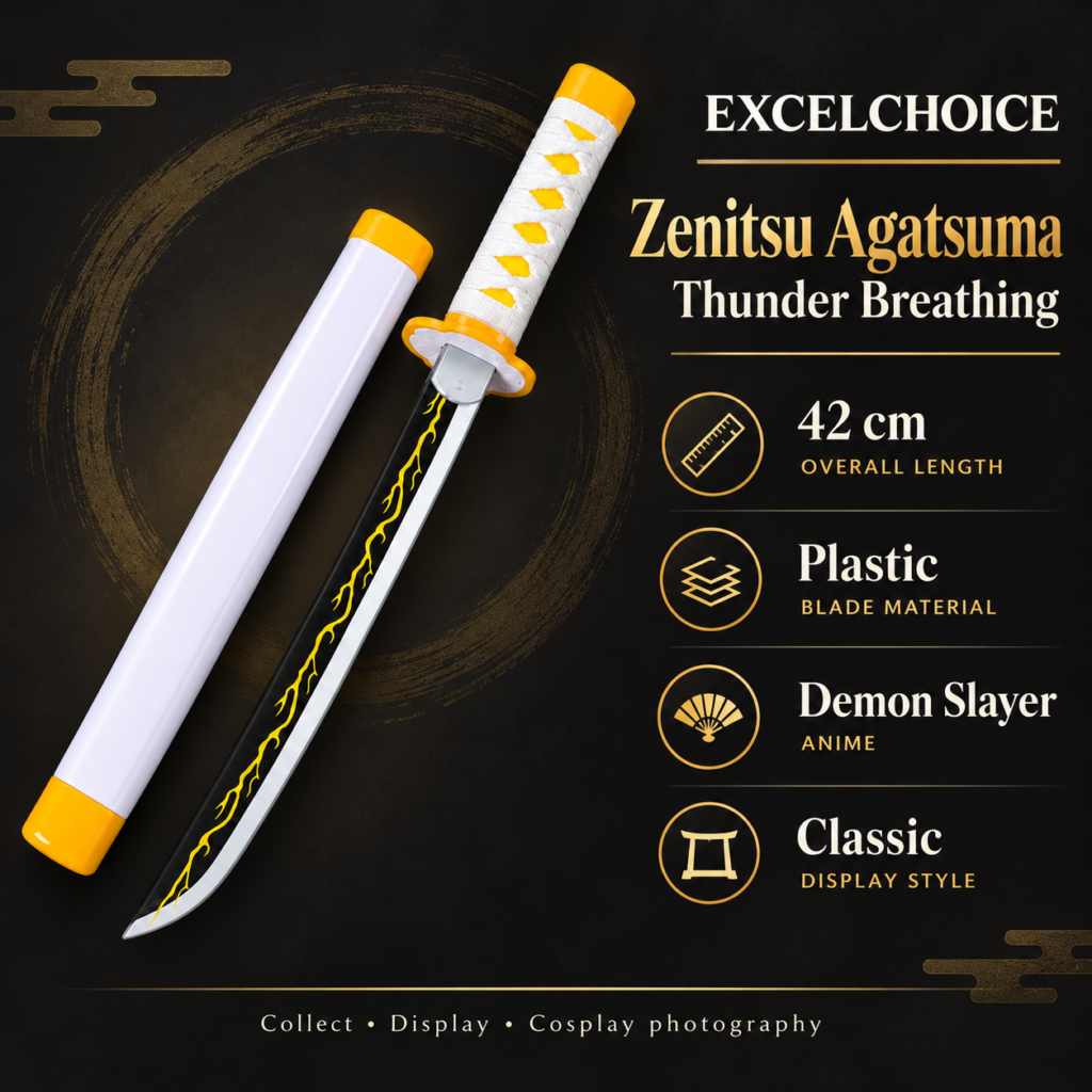 Demon Slayer: Zenitsu Agatsuma — Thunder Breathing Katana · 42 cm · Dragon Stand specifications, included stand or care guidance