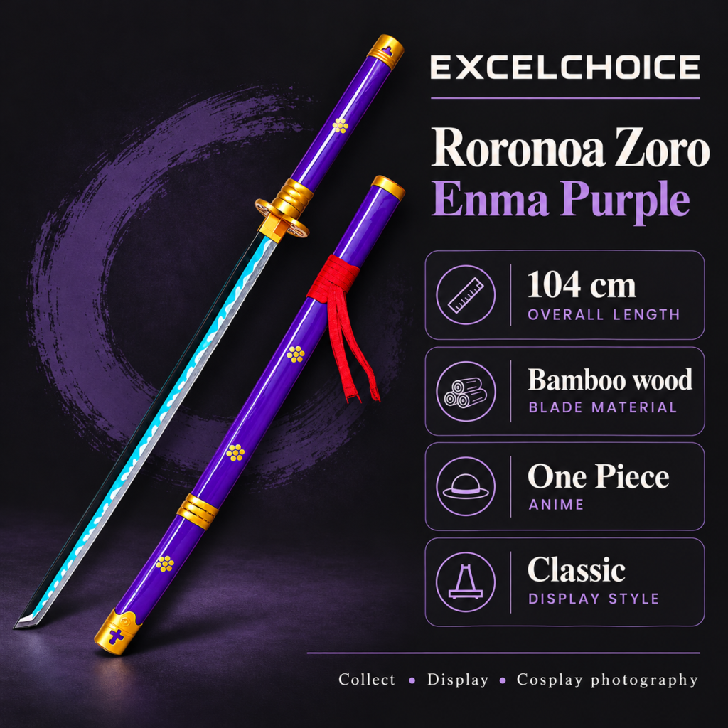 One Piece: Roronoa Zoro — Enma Purple Katana · 104 cm · 2-Layer Stand specifications, included stand or care guidance