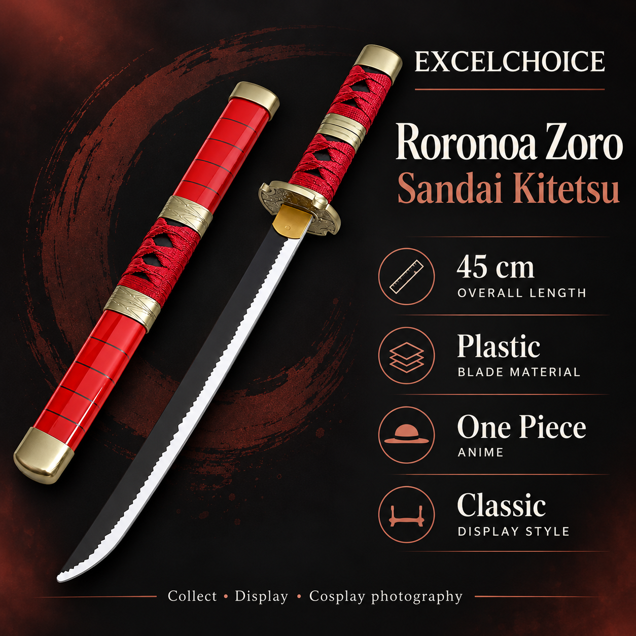 Roronoa Zoro Sandai Kitetsu 45 cm — Plastic blade specifications