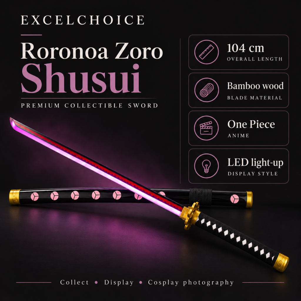 One Piece: Roronoa Zoro — Shusui LED Katana · 104 cm · 2-Layer Stand specifications, included stand or care guidance