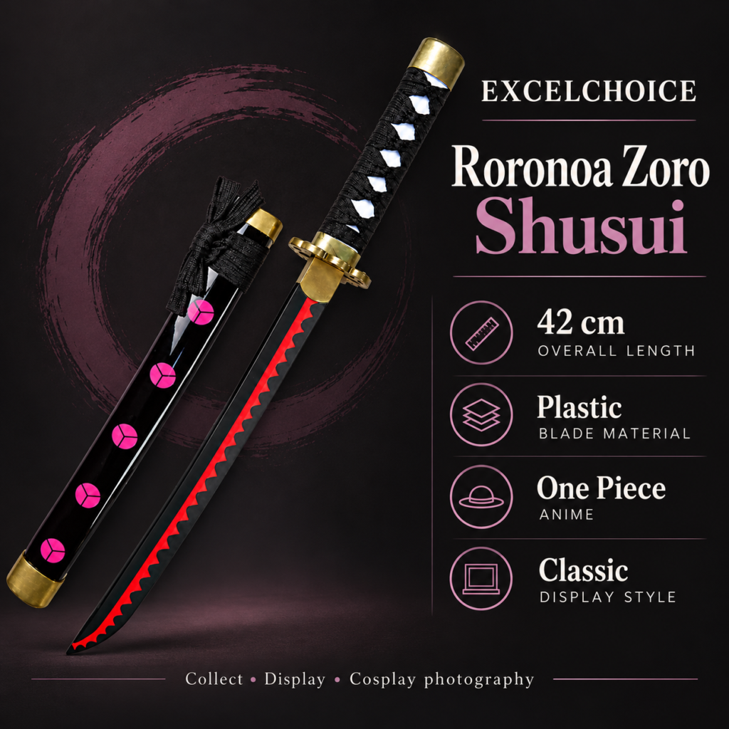 One Piece: Roronoa Zoro — Shusui Katana · 42 cm · Dragon Stand specifications, included stand or care guidance