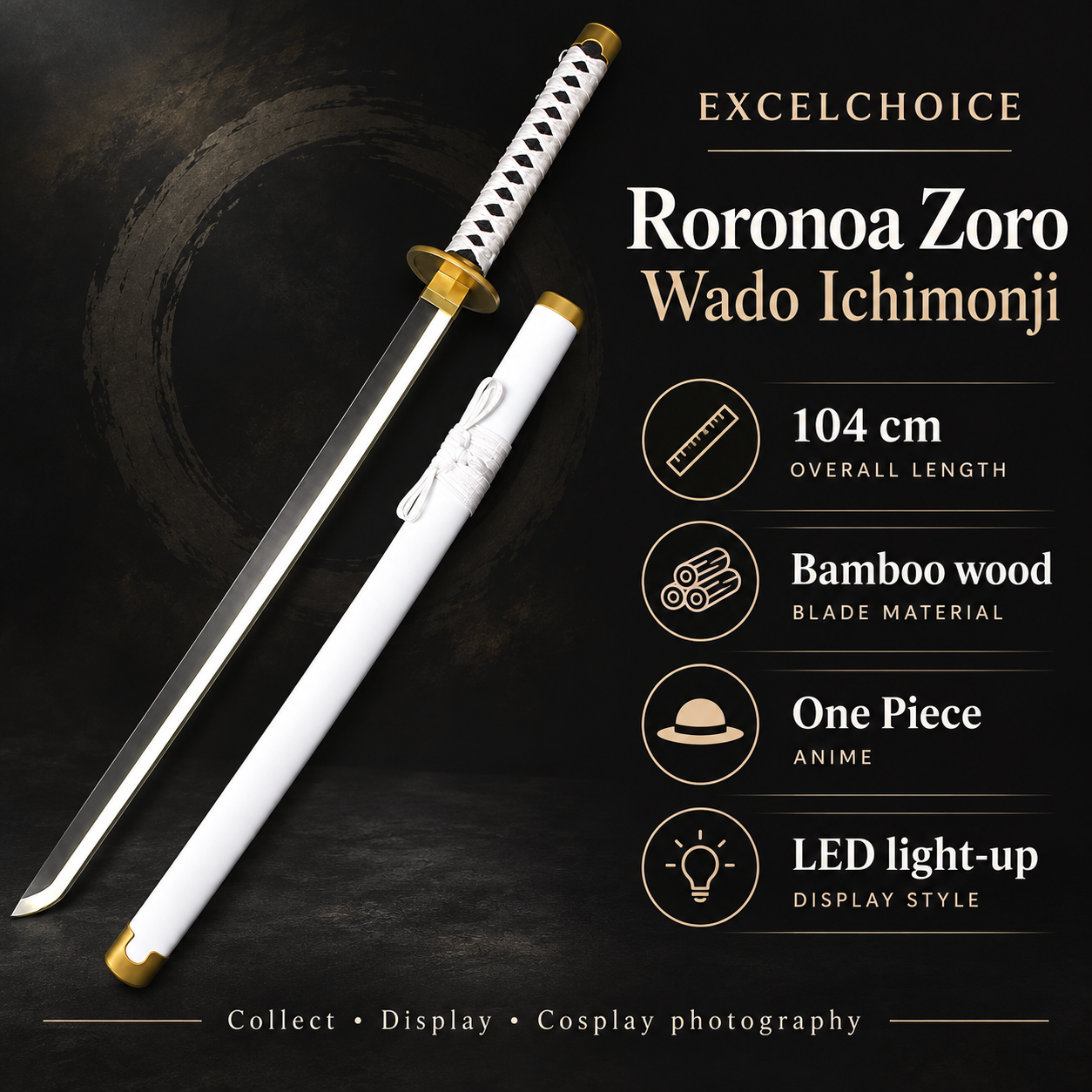 Roronoa Zoro Wado Ichimonji 104 cm — Bamboo wood blade specifications