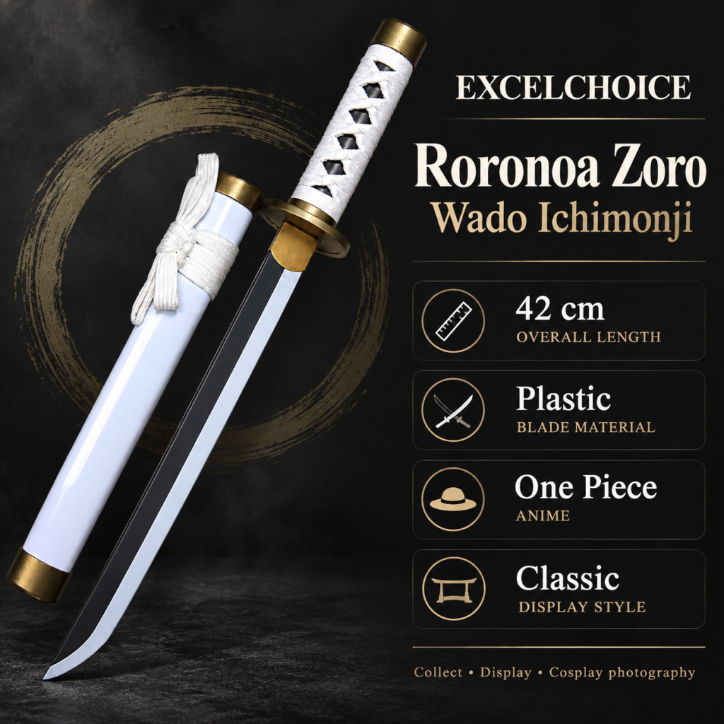 One Piece: Roronoa Zoro — Wado Ichimonji Katana · 42 cm · Dragon Stand specifications, included stand or care guidance