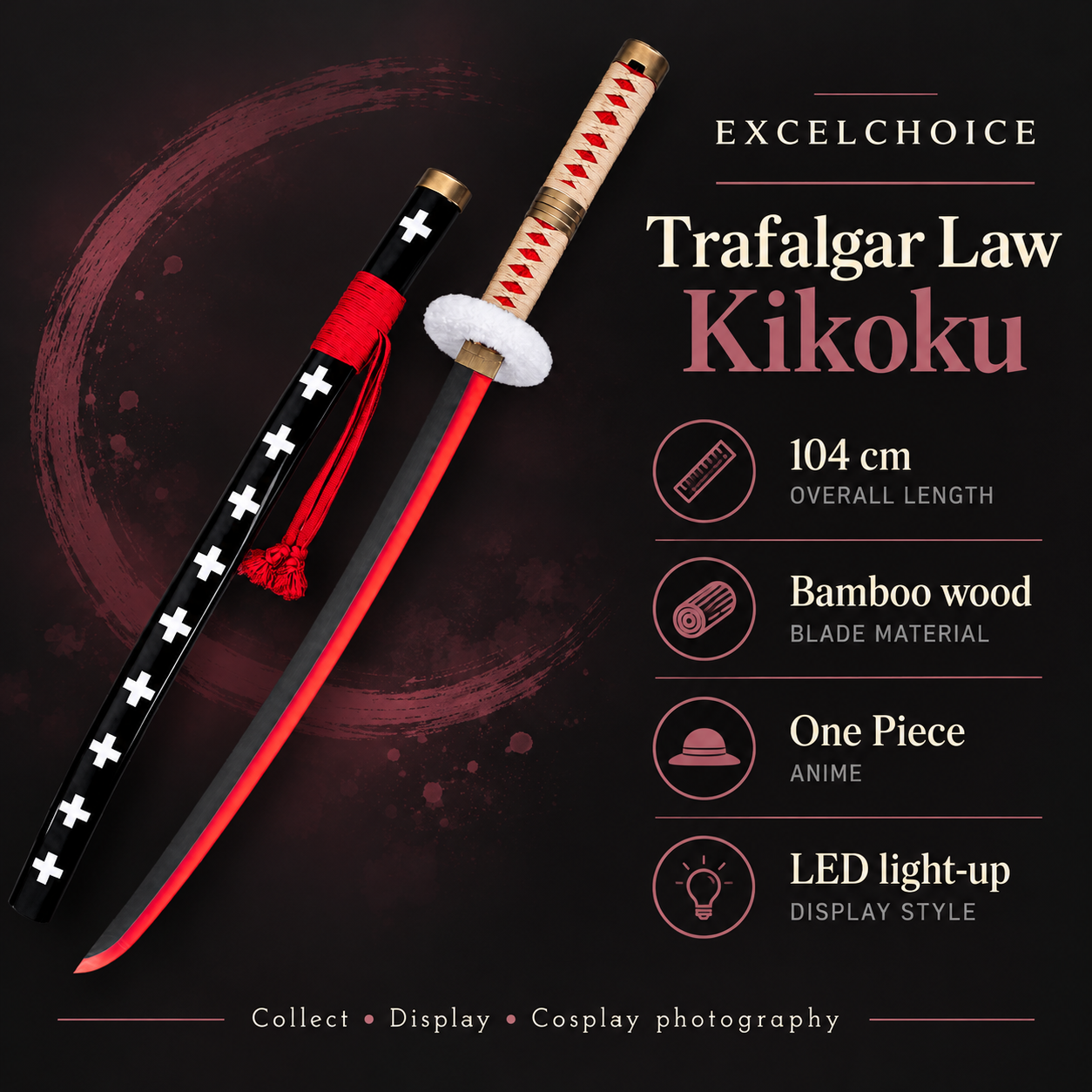 Trafalgar Law Kikoku 104 cm — Bamboo wood blade specifications