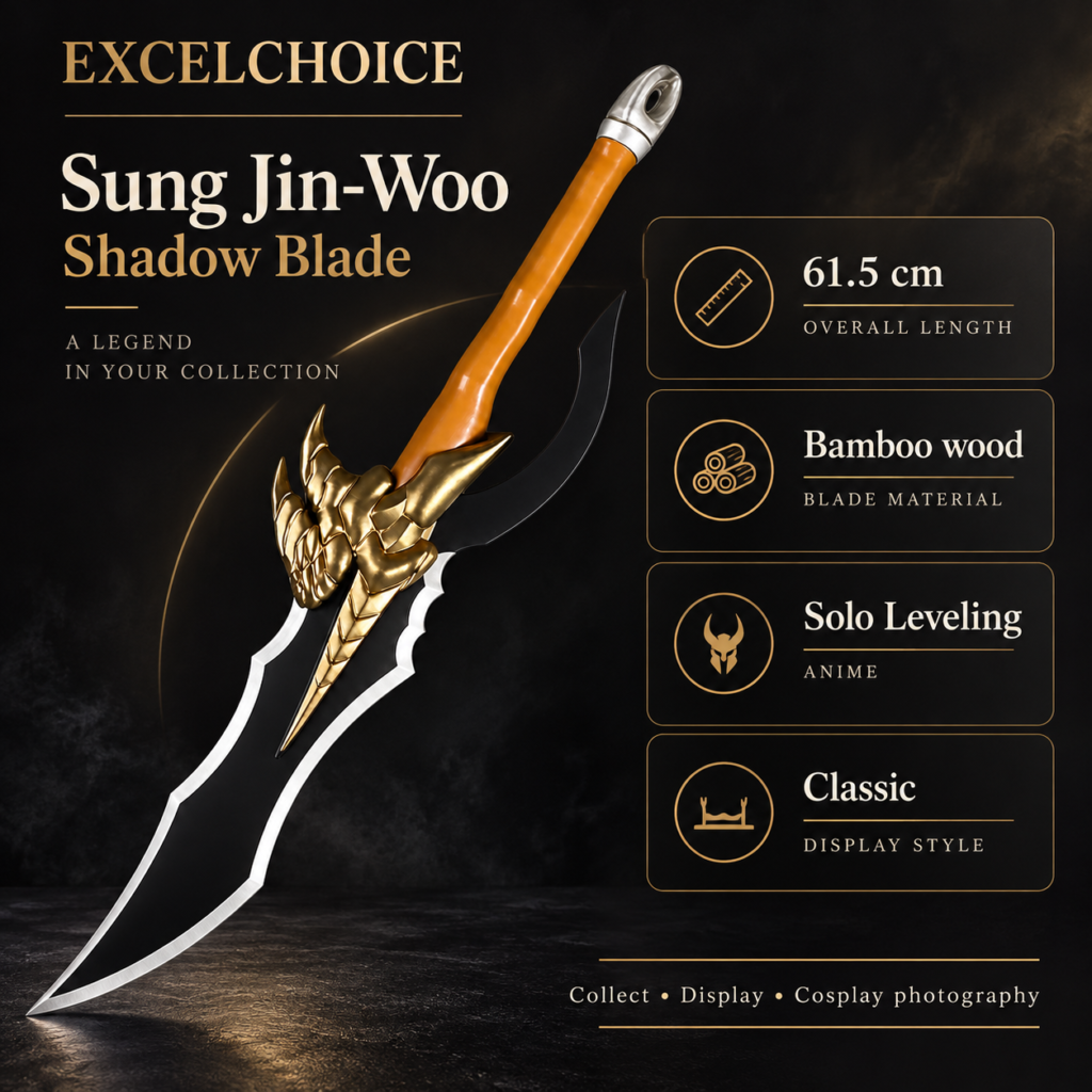 Solo Leveling: Sung Jin-Woo — Shadow Blade Katana · 61.5 cm · 1-Layer Stand specifications, included stand or care guidance