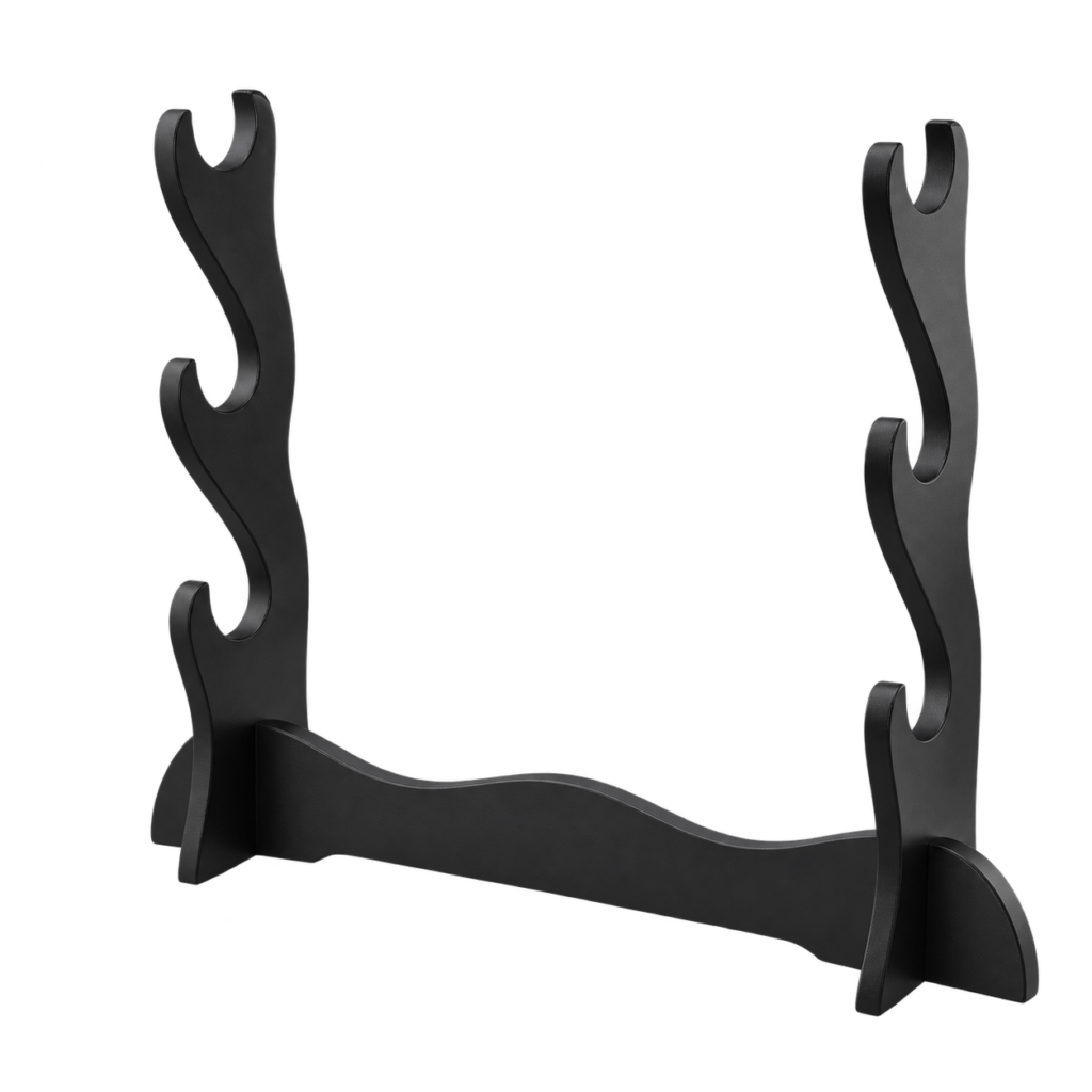 Triple-layer black display stand included with this product